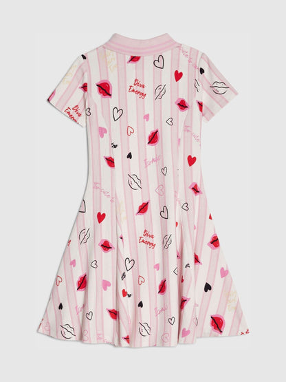 River Island Pink Stripe Lip & Hearts Print Polo Dress image 2