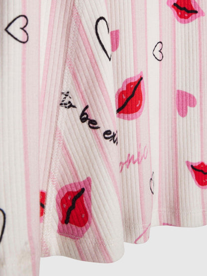 River Island Pink Stripe Lip & Hearts Print Polo Dress image 3