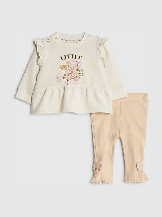 River Island Brown Bear Frill Peplum & Leggings Set image 1