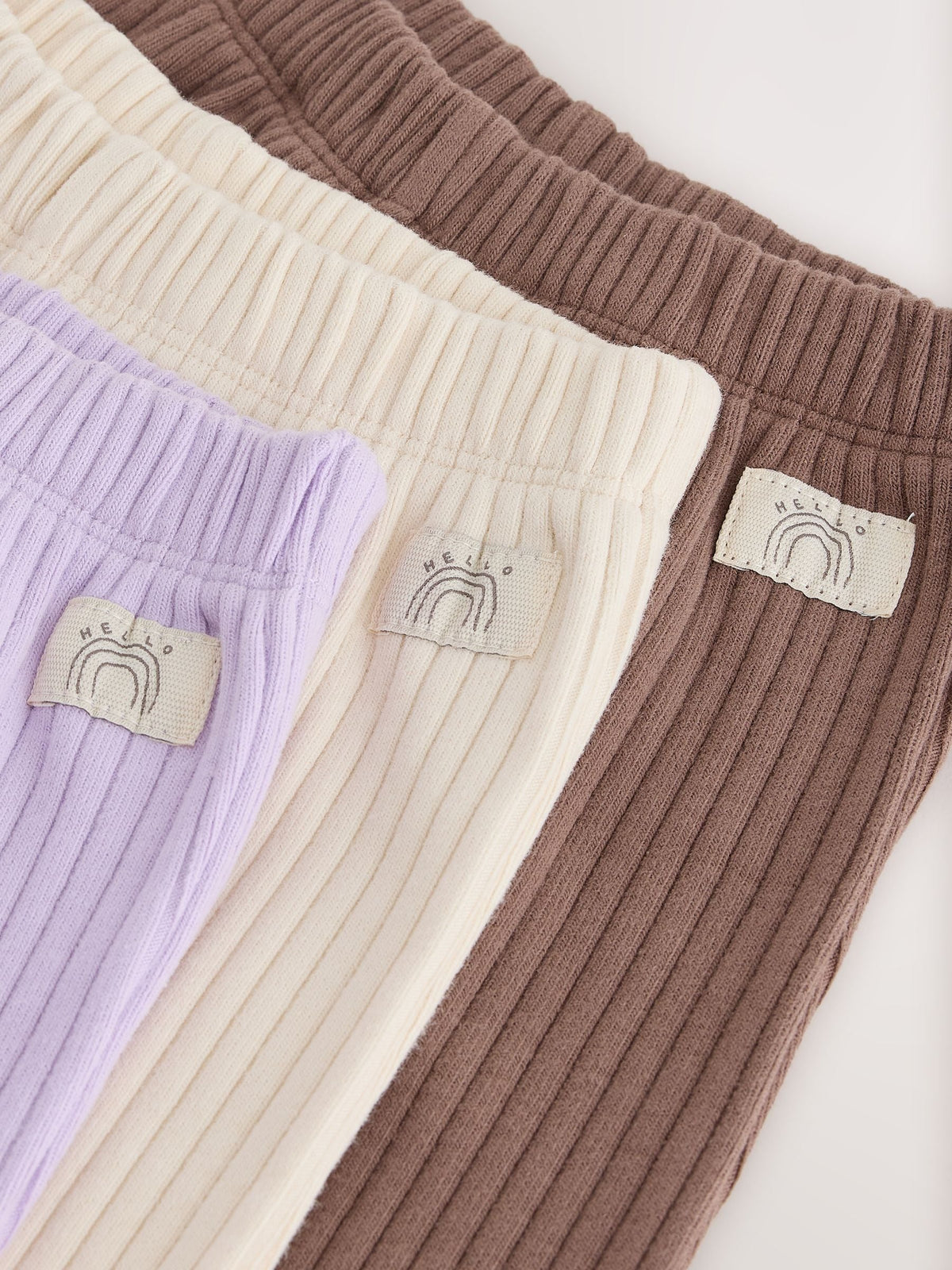 Dsiney Kidz - Neutral/Lilac Ribbed Wide Leg Trousers 3 Pack (3mths-7yrs) image 7