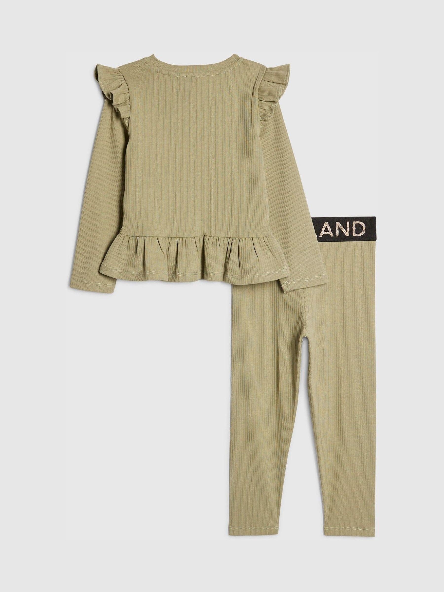 River Island Green Frill Rib Top & Waistband Leggings Set image 3