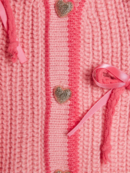 River Island Pink 3D Heart & Bow Cardigan image 3
