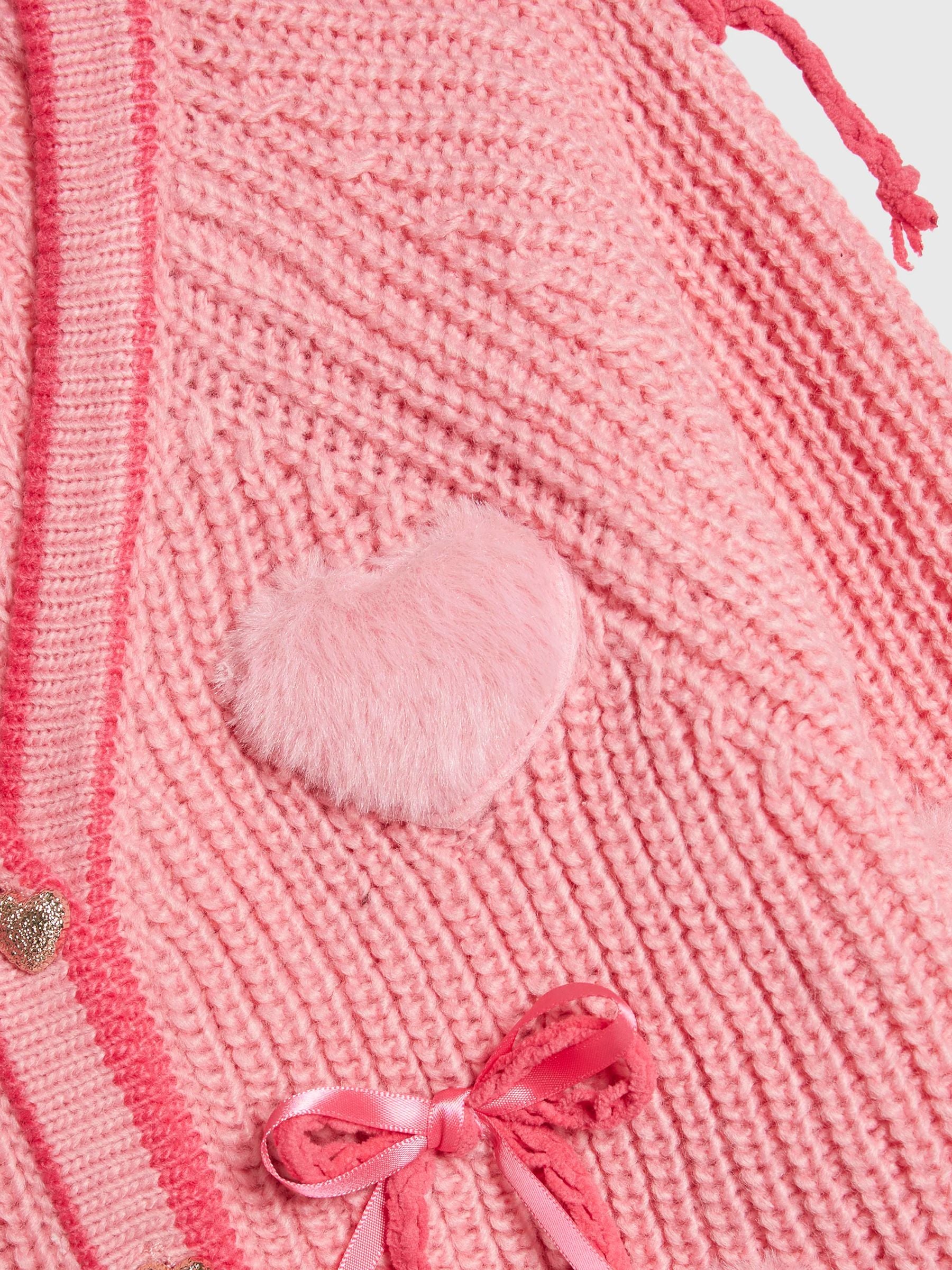 River Island Pink 3D Heart & Bow Cardigan image 4