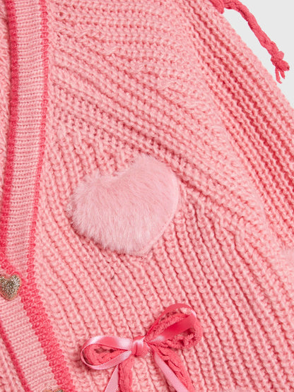 River Island Pink 3D Heart & Bow Cardigan image 4