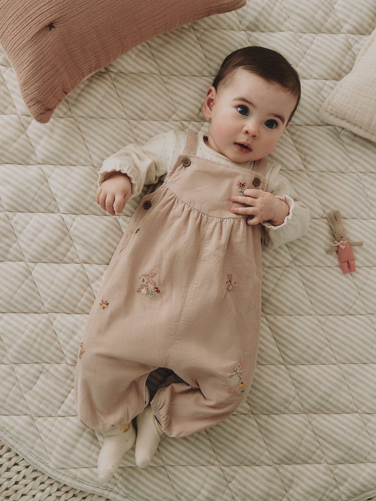 Ecru Bunny Baby Cord Dungarees And Long Sleeve Bodysuits 2 Piece Set (0mths-2yrs) image 1