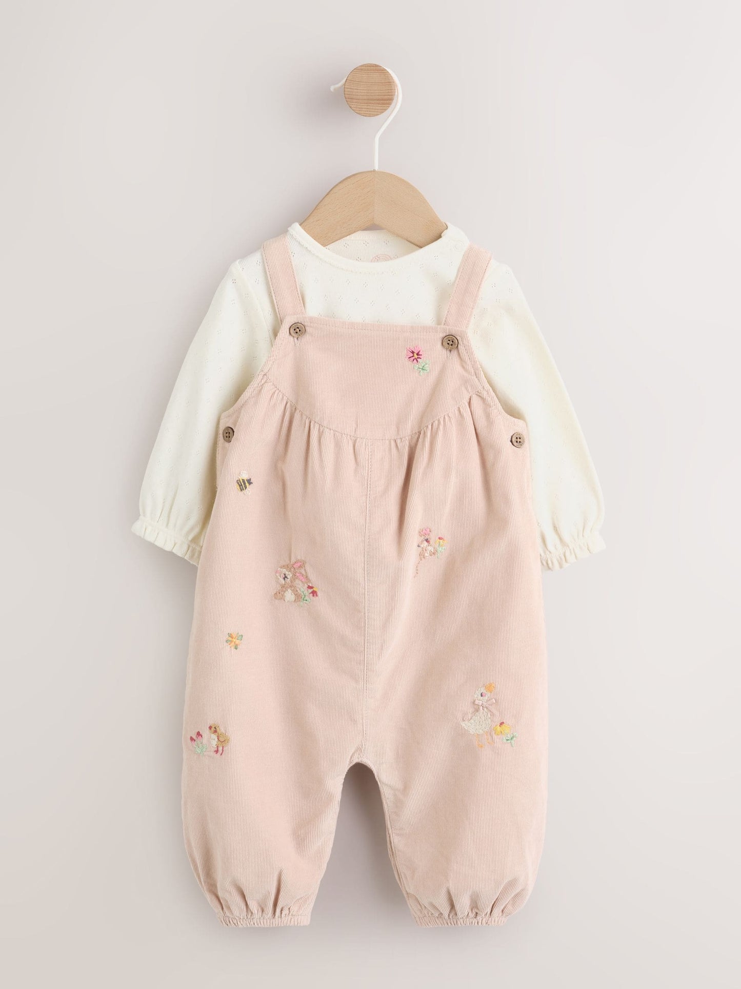 Ecru Bunny Baby Cord Dungarees And Long Sleeve Bodysuits 2 Piece Set (0mths-2yrs) image 6