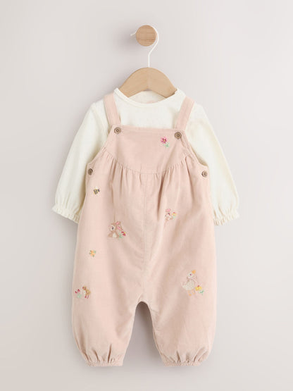 Ecru Bunny Baby Cord Dungarees And Long Sleeve Bodysuits 2 Piece Set (0mths-2yrs) image 6