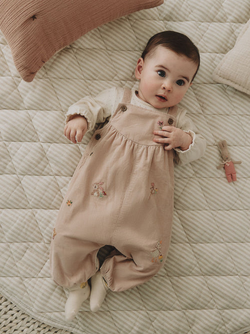 Ecru Bunny Baby Cord Dungarees And Long Sleeve Bodysuits 2 Piece Set (0mths-2yrs) image 1