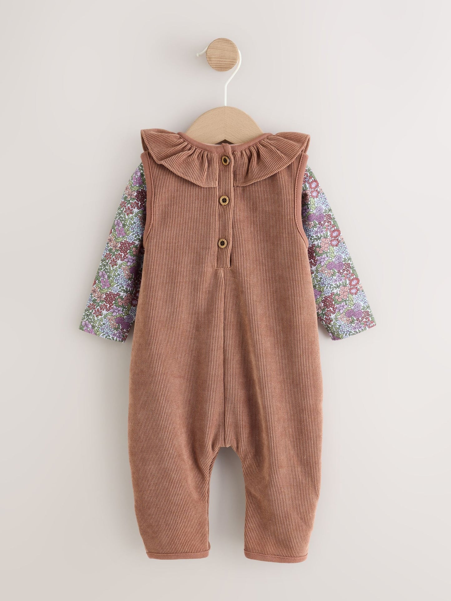 Chocolate Brown Corduroy Baby Long Sleeve Bodysuit And Dungarees 2 Piece Set (0mths-2yrs) image 3