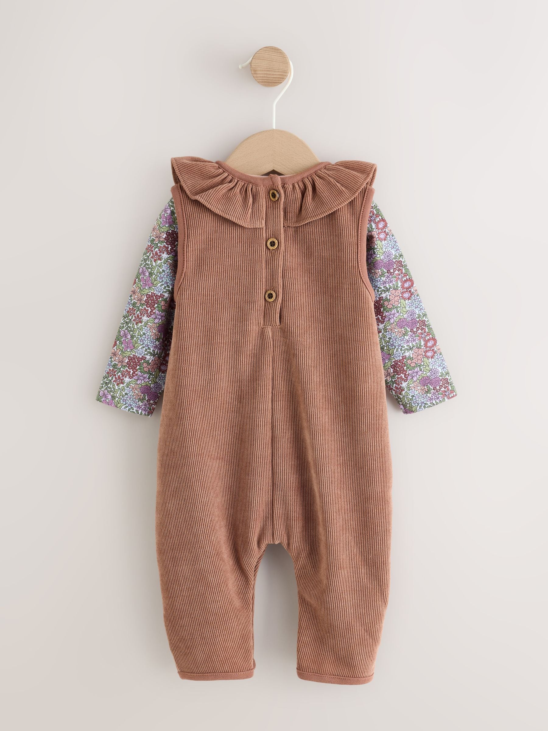Chocolate Brown Corduroy Baby Long Sleeve Bodysuit And Dungarees 2 Piece Set (0mths-2yrs) image 3