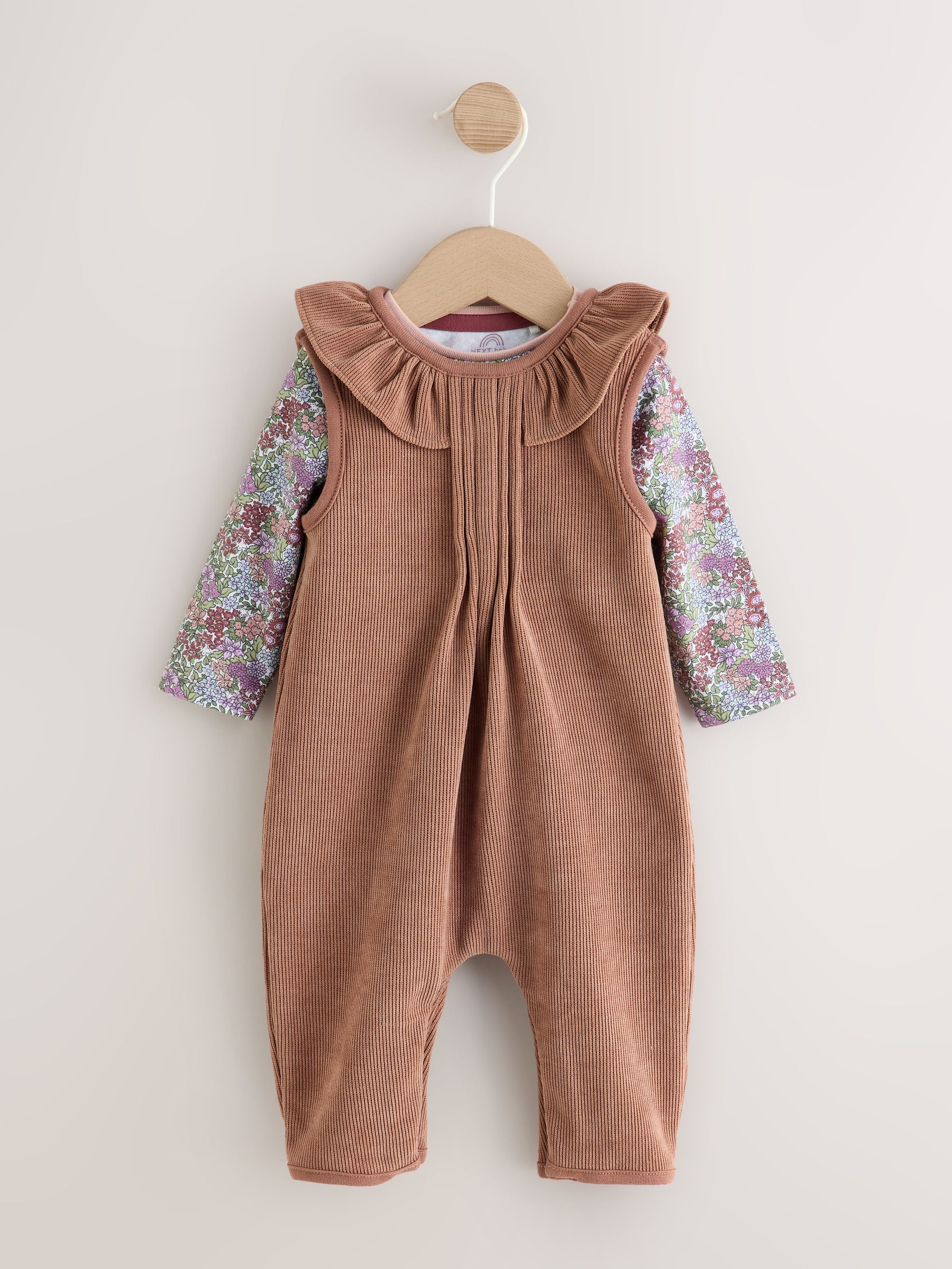 Chocolate Brown Corduroy Baby Long Sleeve Bodysuit And Dungarees 2 Piece Set (0mths-2yrs) image 1