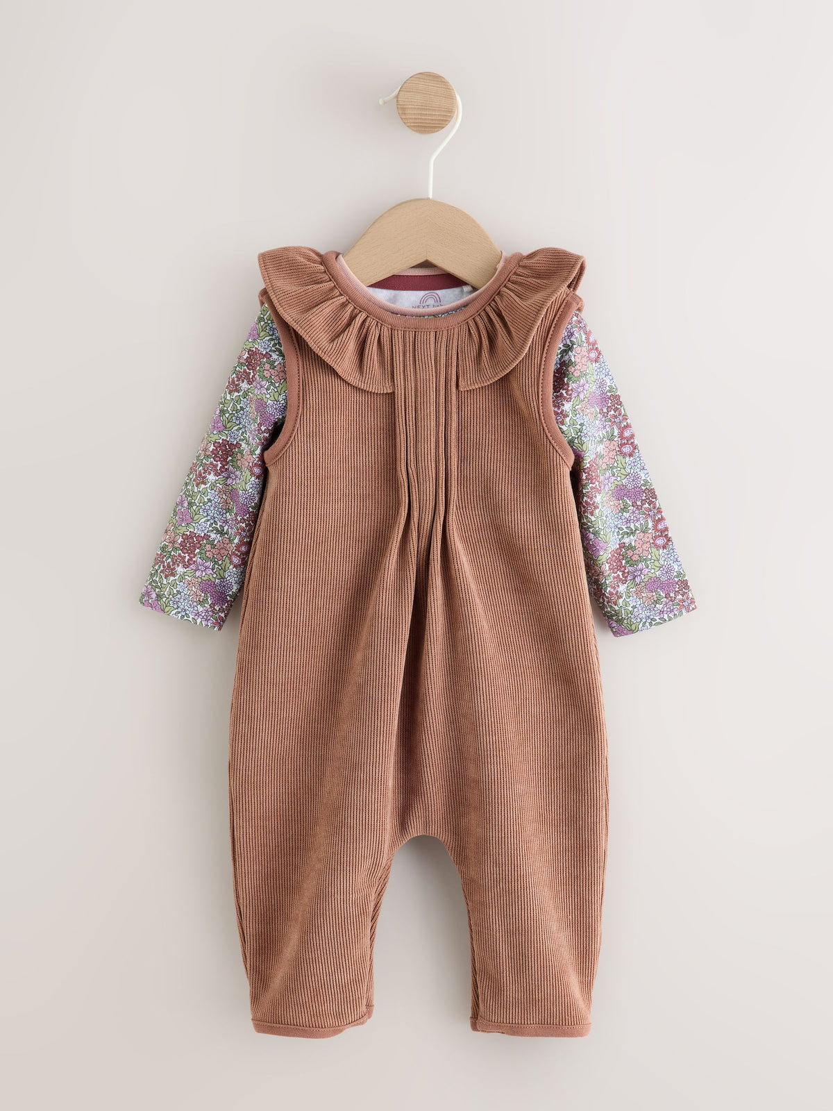 Chocolate Brown Corduroy Baby Long Sleeve Bodysuit And Dungarees 2 Piece Set (0mths-2yrs) image 1