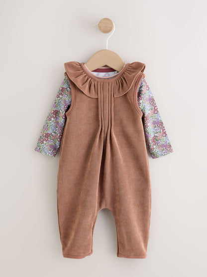 Chocolate Brown Corduroy Baby Long Sleeve Bodysuit And Dungarees 2 Piece Set (0mths-2yrs) image 1