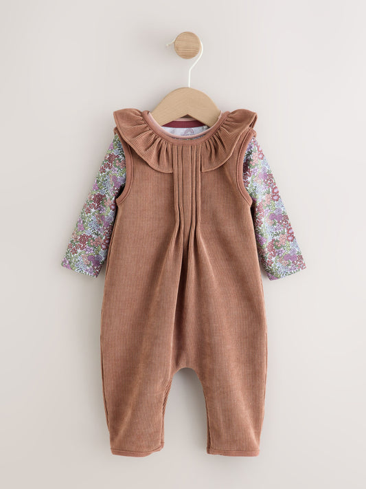 Chocolate Brown Corduroy Baby Long Sleeve Bodysuit And Dungarees 2 Piece Set (0mths-2yrs) image 1