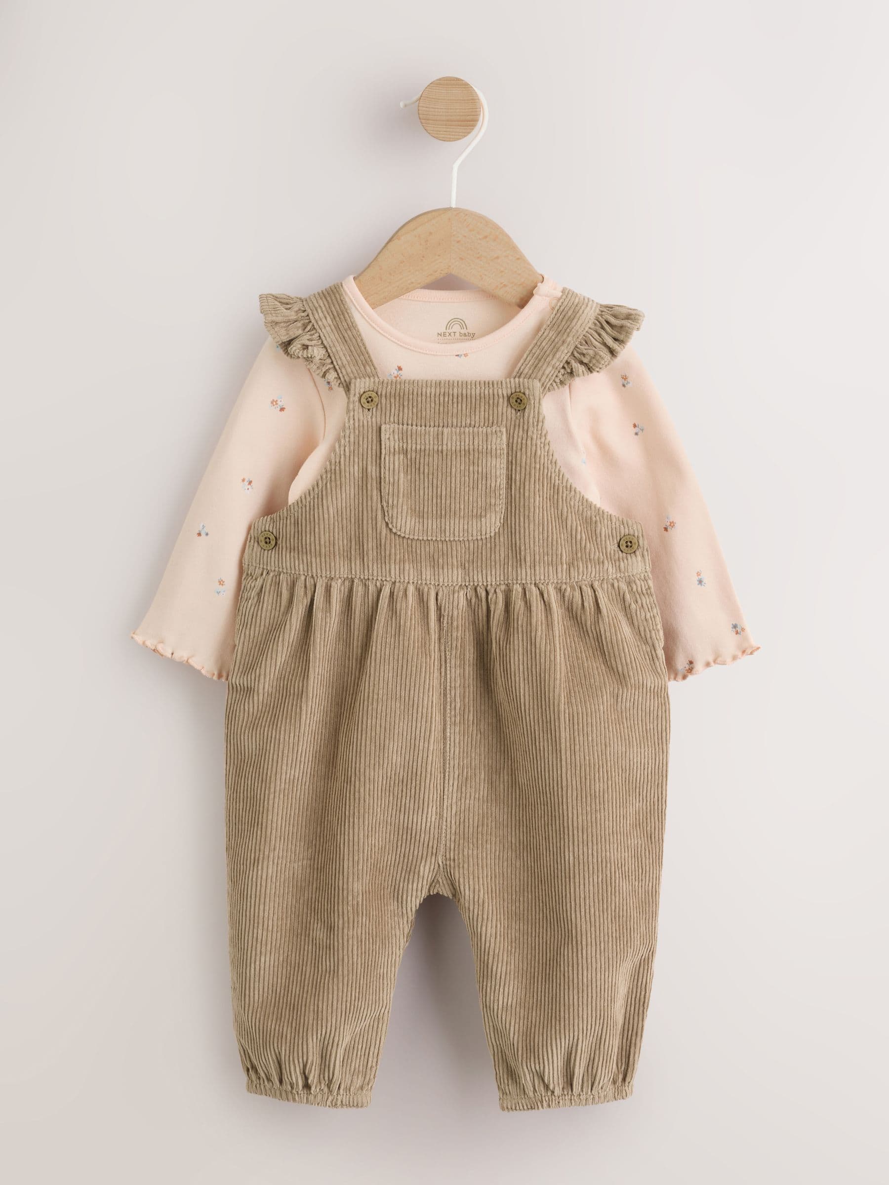 Sage Green Cord Dungaree and Bodysuit Baby Set 2 Piece (0mths-2yrs) image 1