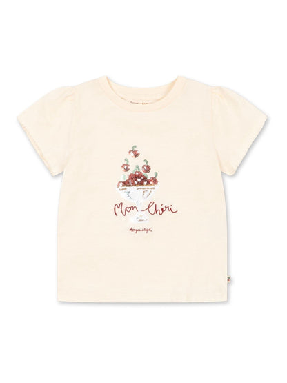 Konges Sløjd Cream Famo Mon Cherry Print Puff Sleeve T-Shirt image 1