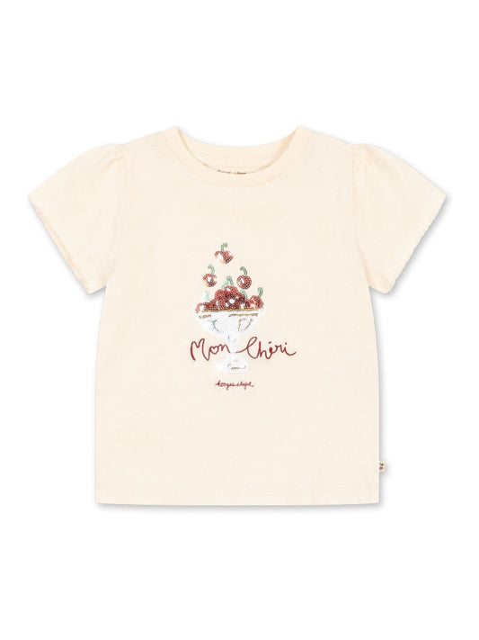 Konges Sløjd Cream Famo Mon Cherry Print Puff Sleeve T-Shirt image 1