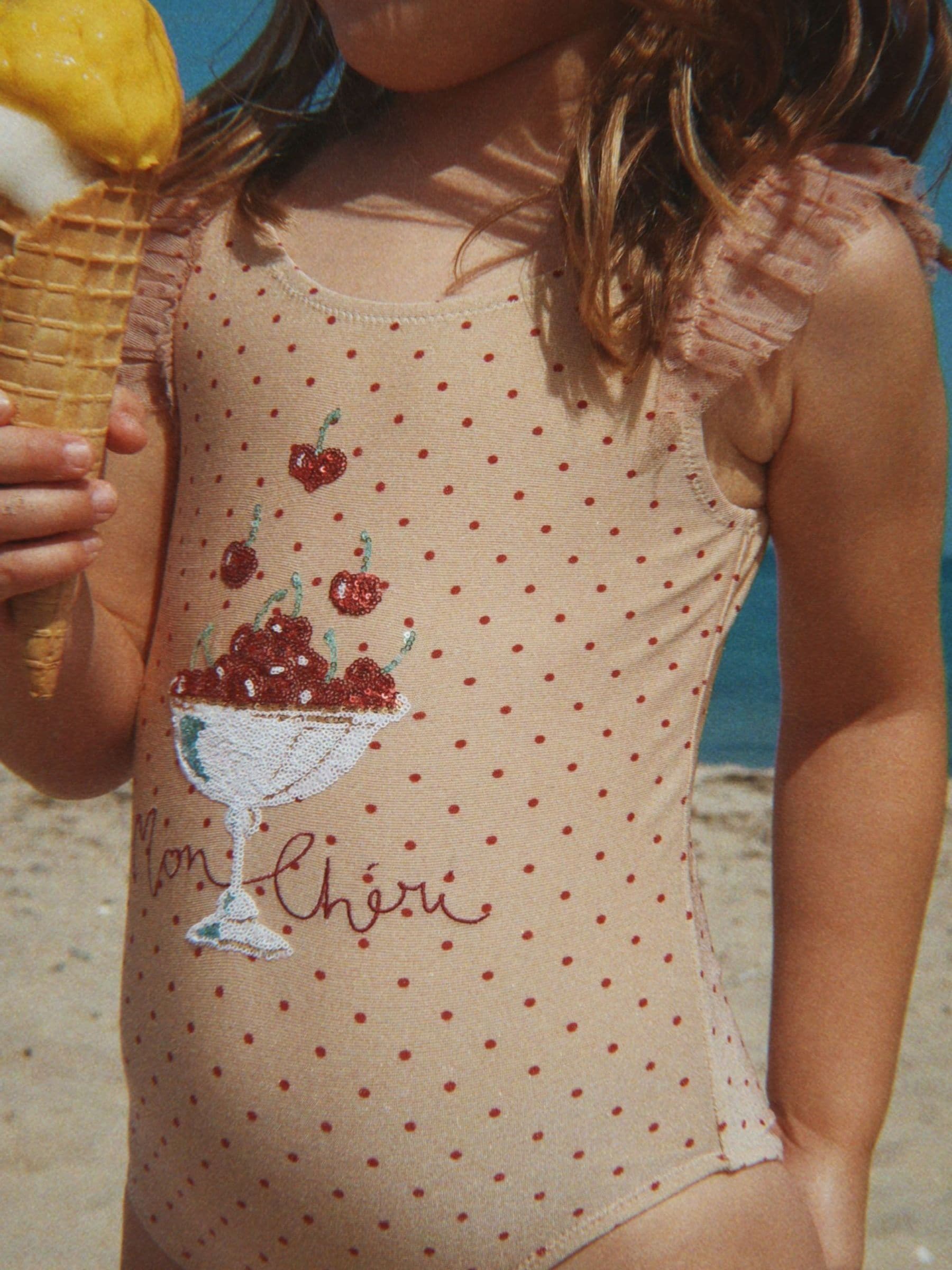 Konges Sløjd Natural Amandine Mon Cherry Print Polka Dot Swimsuit image 1