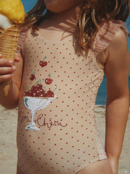 Konges Sløjd Natural Amandine Mon Cherry Print Polka Dot Swimsuit image 1