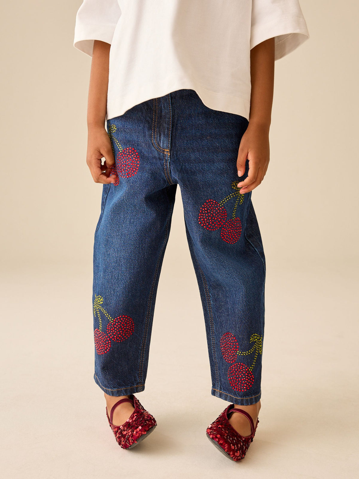 Dark Wash Diamante Cherries Barrel Jeans (3-16yrs) - image 2