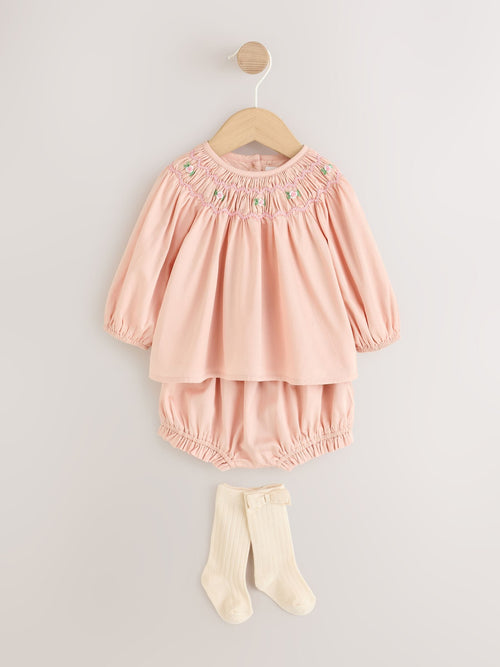Dsiney Kidz - Pink Smock Woven Top, Shorts and Socks Baby Set 2 Piece (0mths-2yrs) image 1