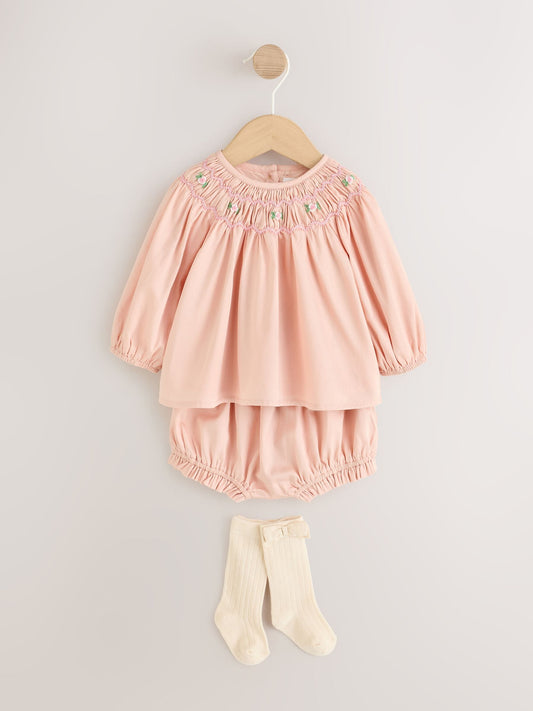 Dsiney Kidz - Pink Smock Woven Top, Shorts and Socks Baby Set 2 Piece (0mths-2yrs) image 1