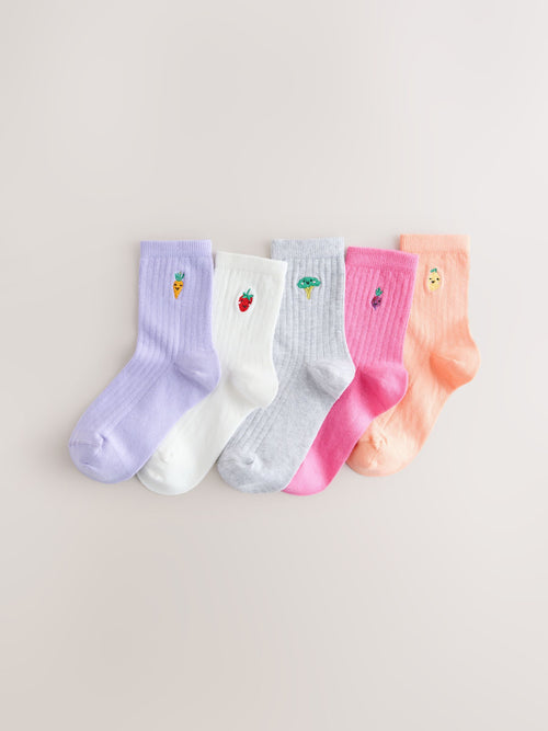 Multi Cotton Rich Embroidered Ankle Socks 5 Pack image 1