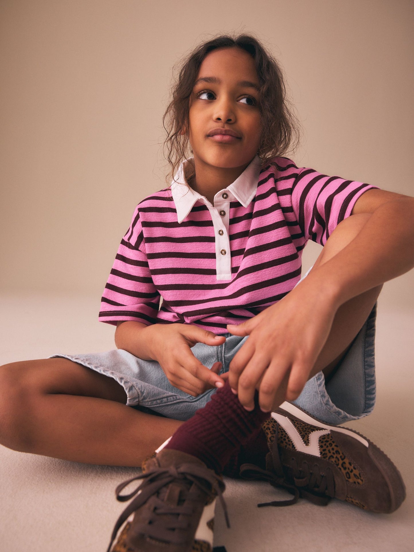 Dsiney Kidz - Pink Stripe Short Sleeve Rugby Top (3-16yrs) image 1