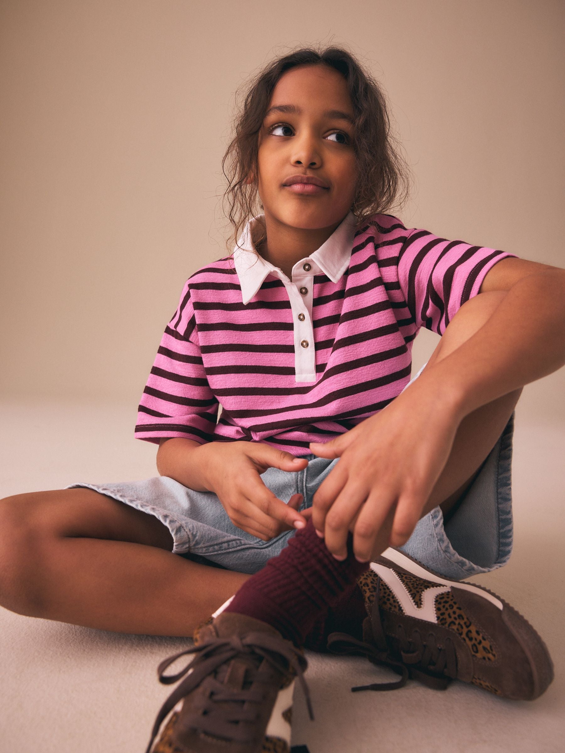 Dsiney Kidz - Pink Stripe Short Sleeve Rugby Top (3-16yrs) image 1