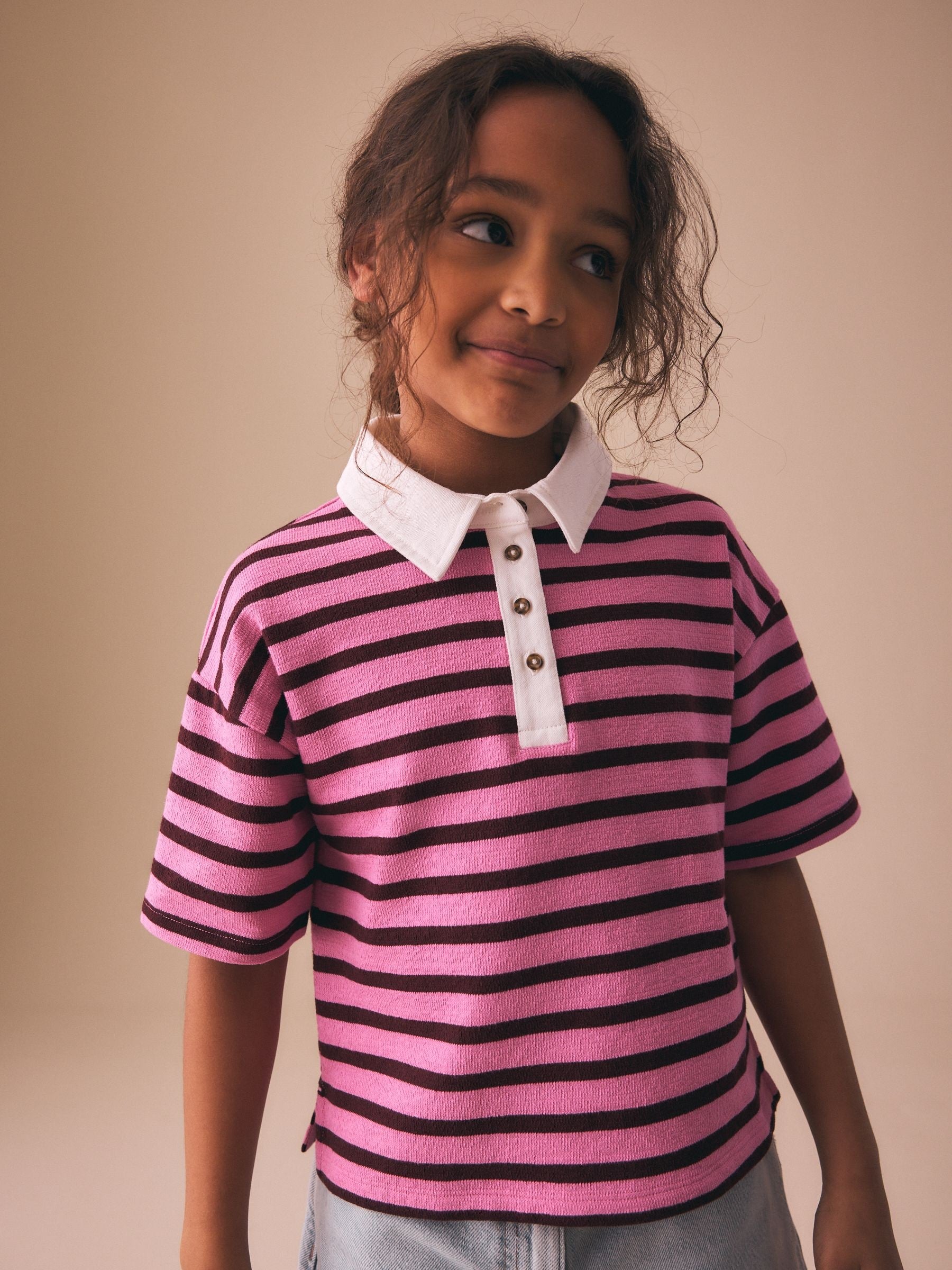 Dsiney Kidz - Pink Stripe Short Sleeve Rugby Top (3-16yrs) image 2