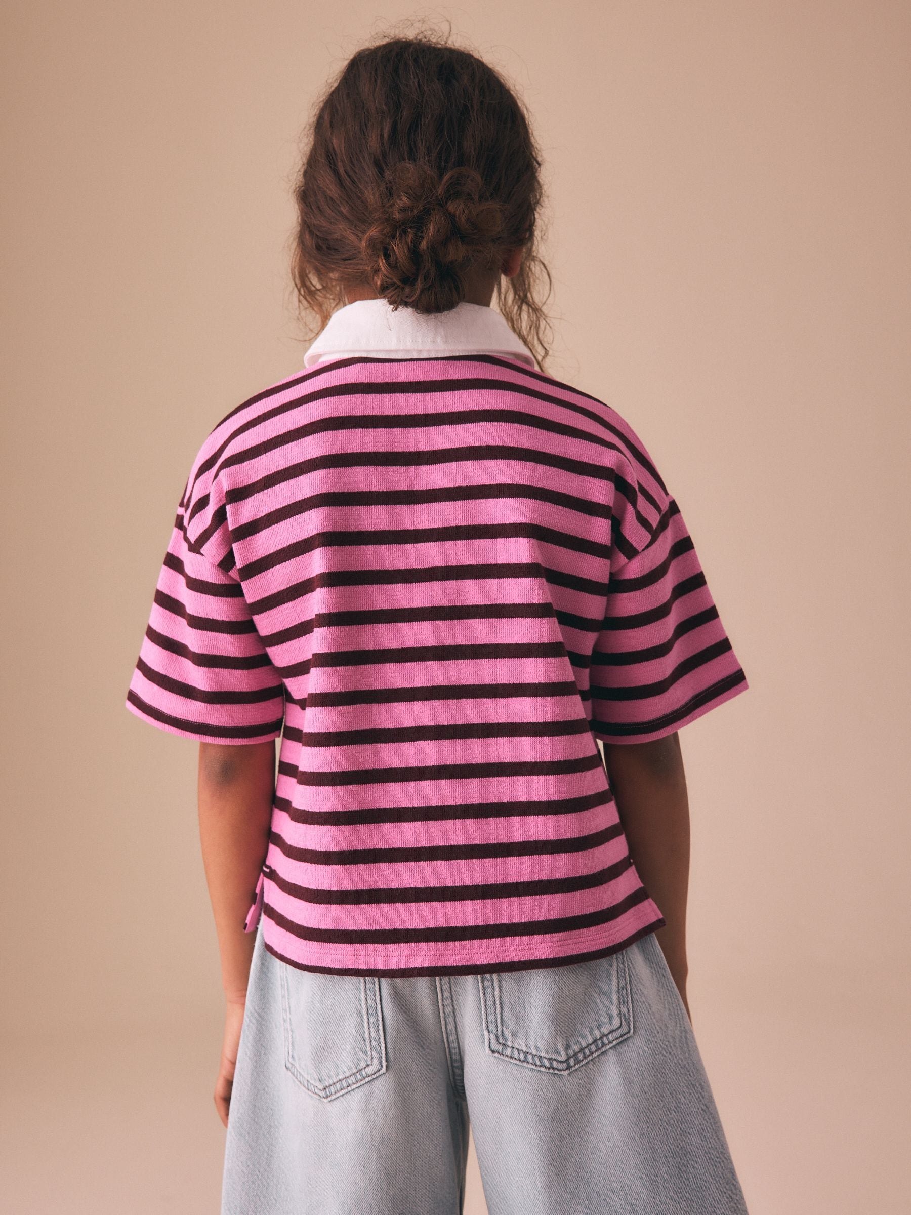 Dsiney Kidz - Pink Stripe Short Sleeve Rugby Top (3-16yrs) image 3