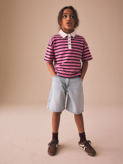 Dsiney Kidz - Pink Stripe Short Sleeve Rugby Top (3-16yrs) image 4
