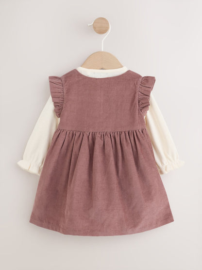 Dsiney Kidz - Chocolate Brown Floral Baby Pinafore Bodysuit And Tights 3 Piece Set (0mths-2yrs) image 2