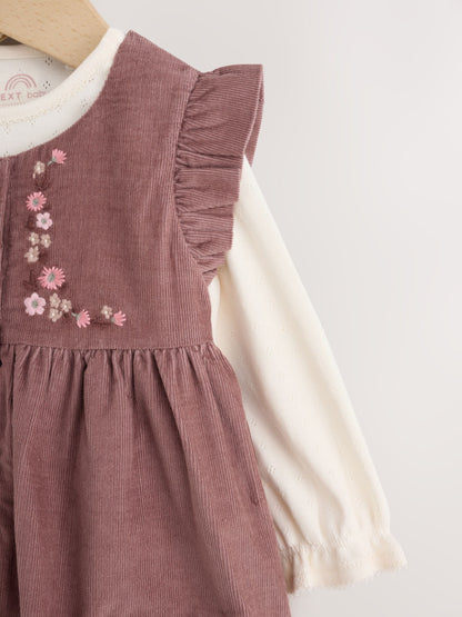 Dsiney Kidz - Chocolate Brown Floral Baby Pinafore Bodysuit And Tights 3 Piece Set (0mths-2yrs) image 5