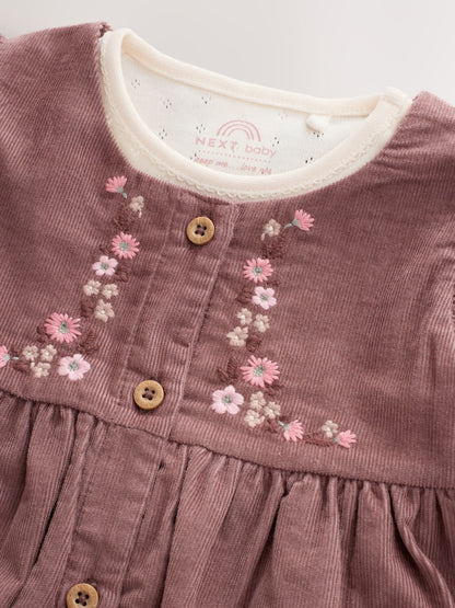 Dsiney Kidz - Chocolate Brown Floral Baby Pinafore Bodysuit And Tights 3 Piece Set (0mths-2yrs) image 6