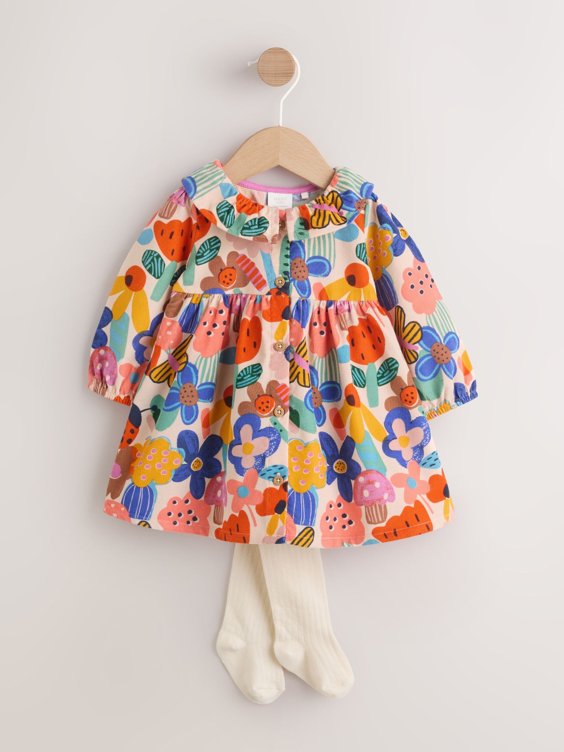 Multi Bright Print Cord Baby Dress And Tights 2 Piece Set (0mths-2yrs) image 5