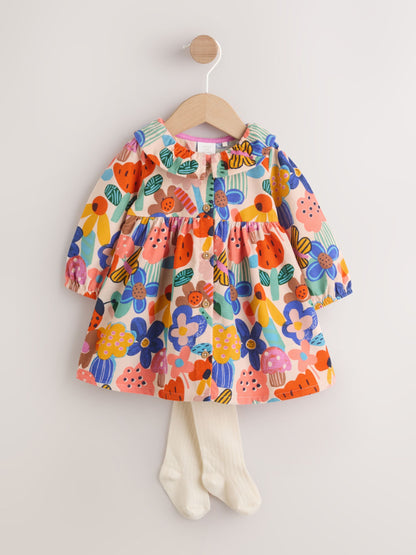 Multi Bright Print Cord Baby Dress And Tights 2 Piece Set (0mths-2yrs) image 5
