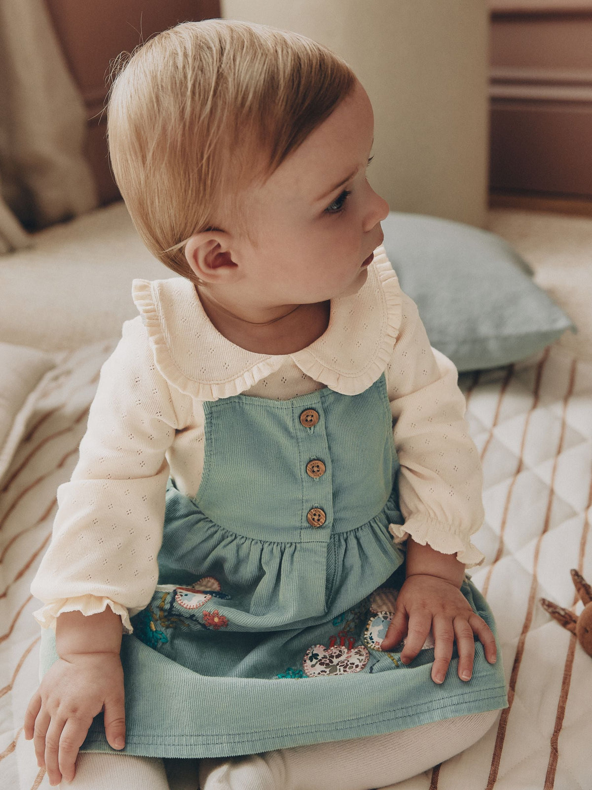Dsiney Kidz - Teal Blue Baby Pinafore Bodysuit And Tights 3 Piece Set (0mths-2yrs) image 2