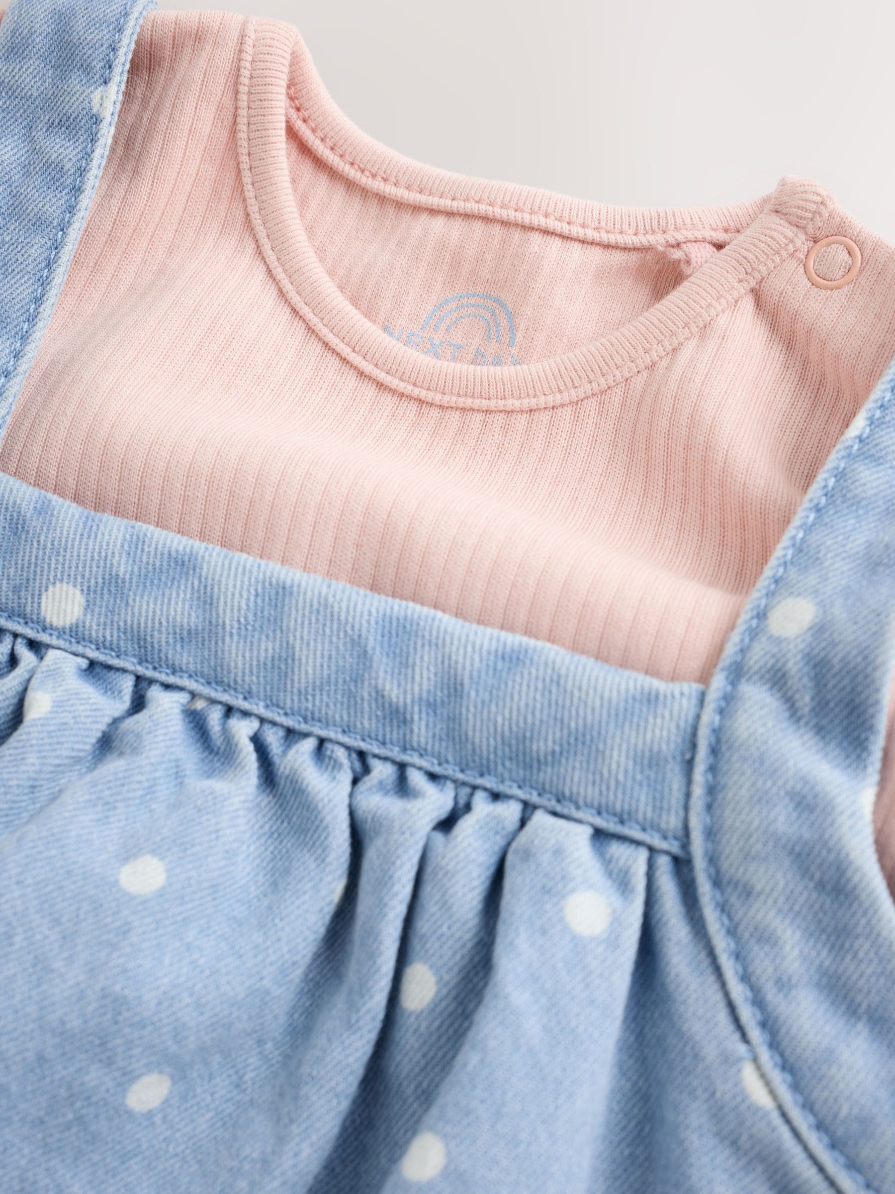 Dsiney Kidz - Denim Spot Baby Pinafore Long Sleeve Bodysuit And Tights 3 Piece Set (0mths-2yrs) image 5