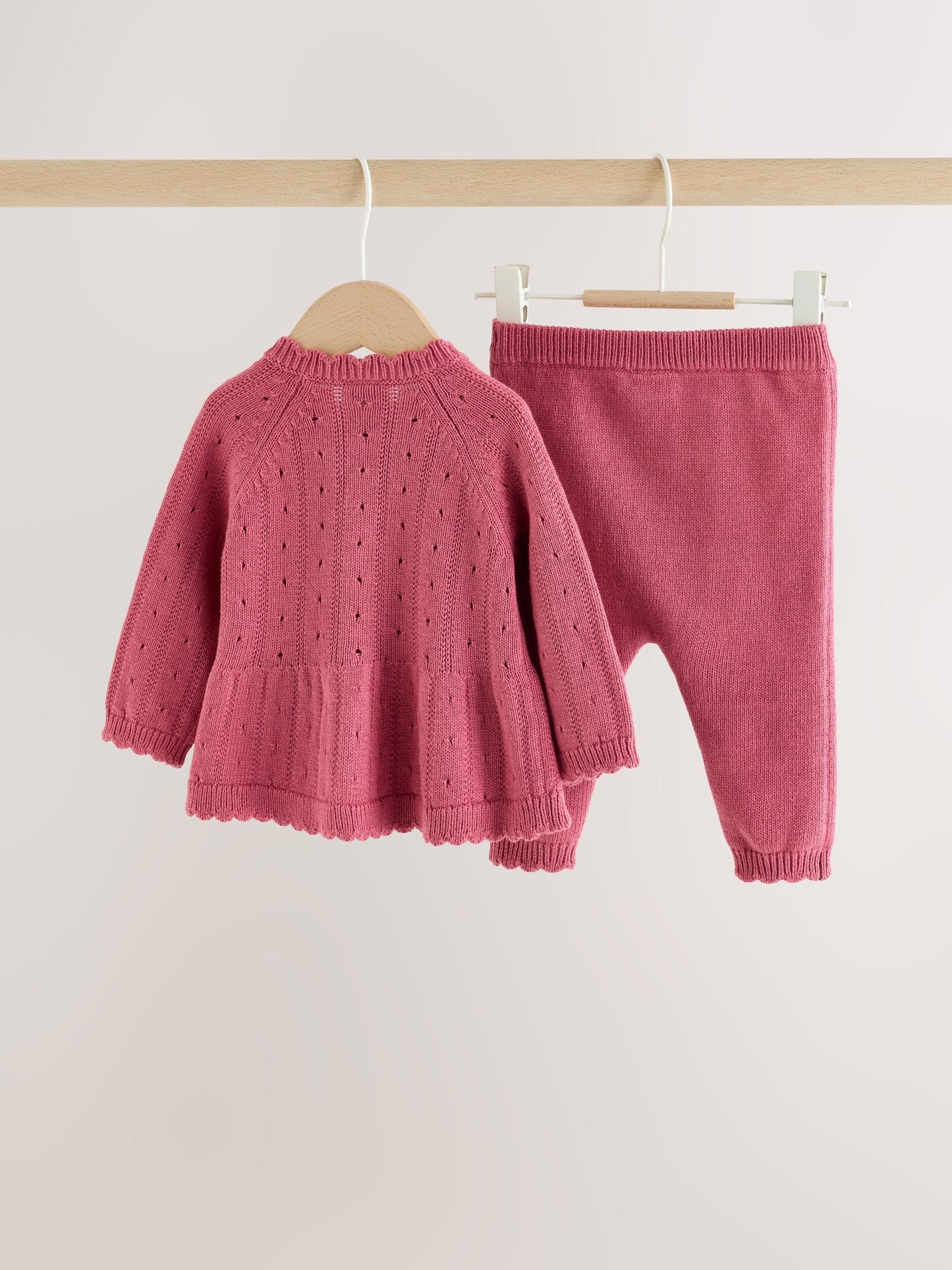 Pink Frill Knitted Bow Baby Cardigan & Leggings Set 2 Piece (0mths-2yrs) image 4