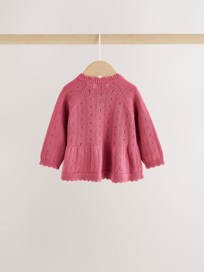 Pink Frill Knitted Bow Baby Cardigan & Leggings Set 2 Piece (0mths-2yrs) image 5