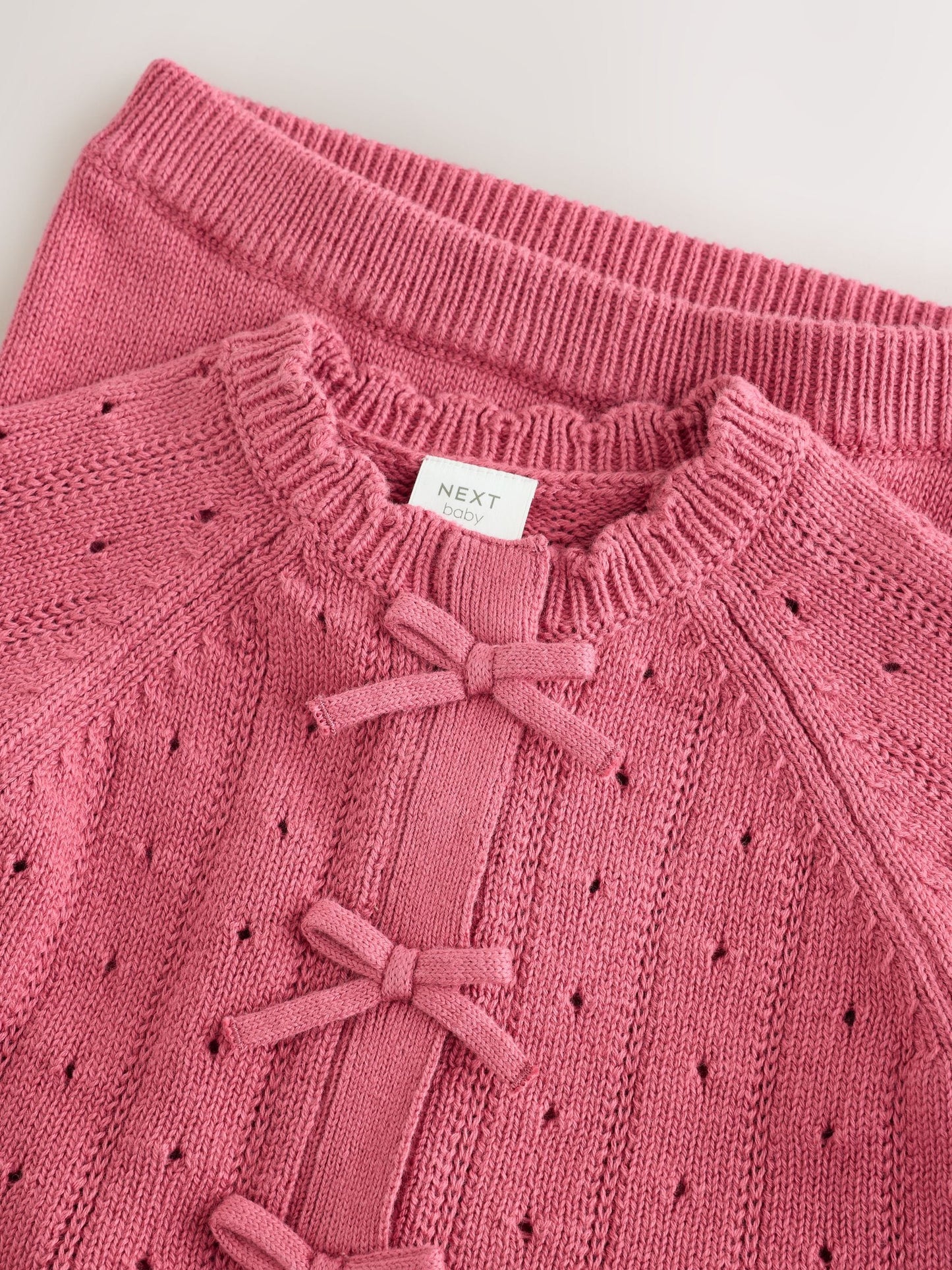 Pink Frill Knitted Bow Baby Cardigan & Leggings Set 2 Piece (0mths-2yrs) image 8