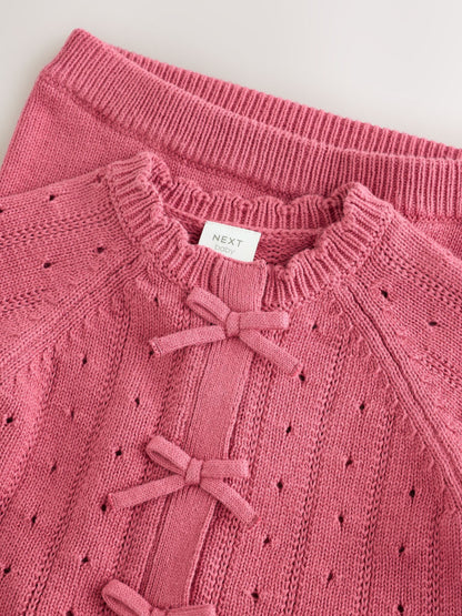Pink Frill Knitted Bow Baby Cardigan & Leggings Set 2 Piece (0mths-2yrs) image 8