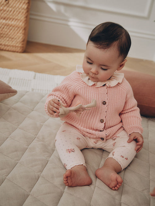 White Floral Bodysuit, Legging with Pink Knitted Cardigan Baby 3 Piece Set (0mths-2yrs) image 1