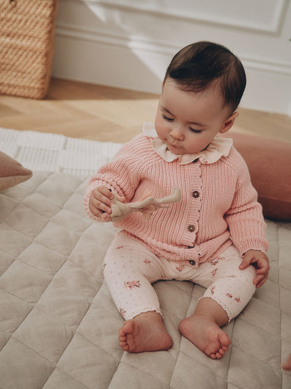 White Floral Bodysuit, Legging with Pink Knitted Cardigan Baby 3 Piece Set (0mths-2yrs) image 1