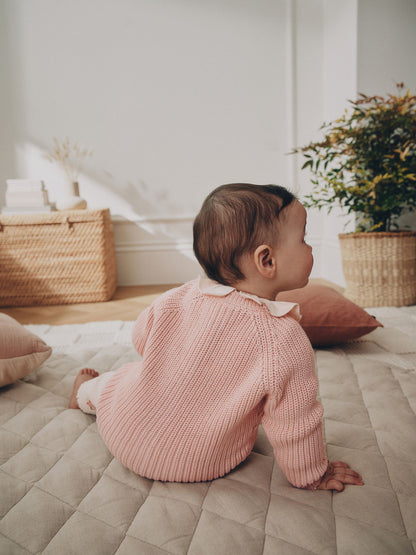 White Floral Bodysuit, Legging with Pink Knitted Cardigan Baby 3 Piece Set (0mths-2yrs) image 3