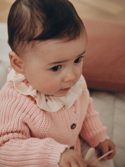 White Floral Bodysuit, Legging with Pink Knitted Cardigan Baby 3 Piece Set (0mths-2yrs) image 4
