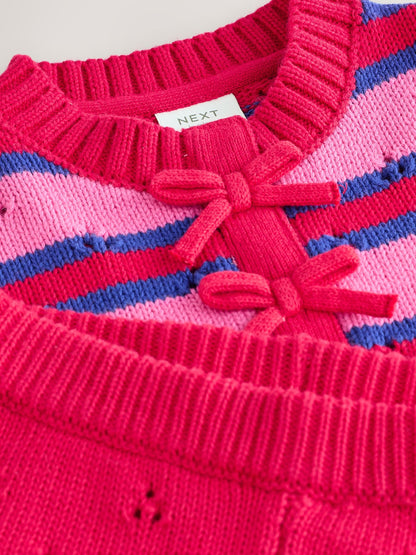 Red Stripe Knitted Bow Cardigan and Leggings Baby 2 Piece Set (0mths-2yrs) - image 14
