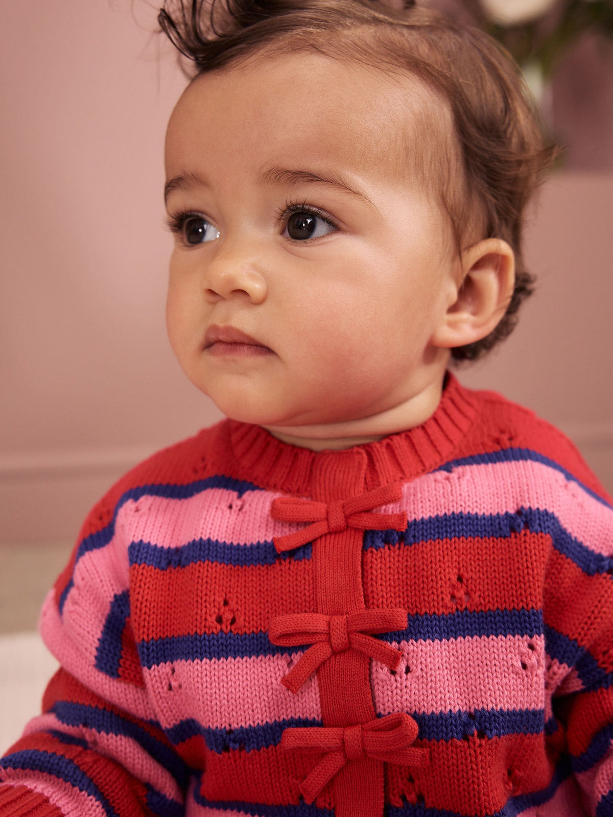 Red Stripe Knitted Bow Cardigan and Leggings Baby 2 Piece Set (0mths-2yrs) - image 2