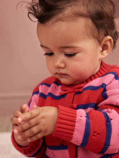 Red Stripe Knitted Bow Cardigan and Leggings Baby 2 Piece Set (0mths-2yrs) - image 3